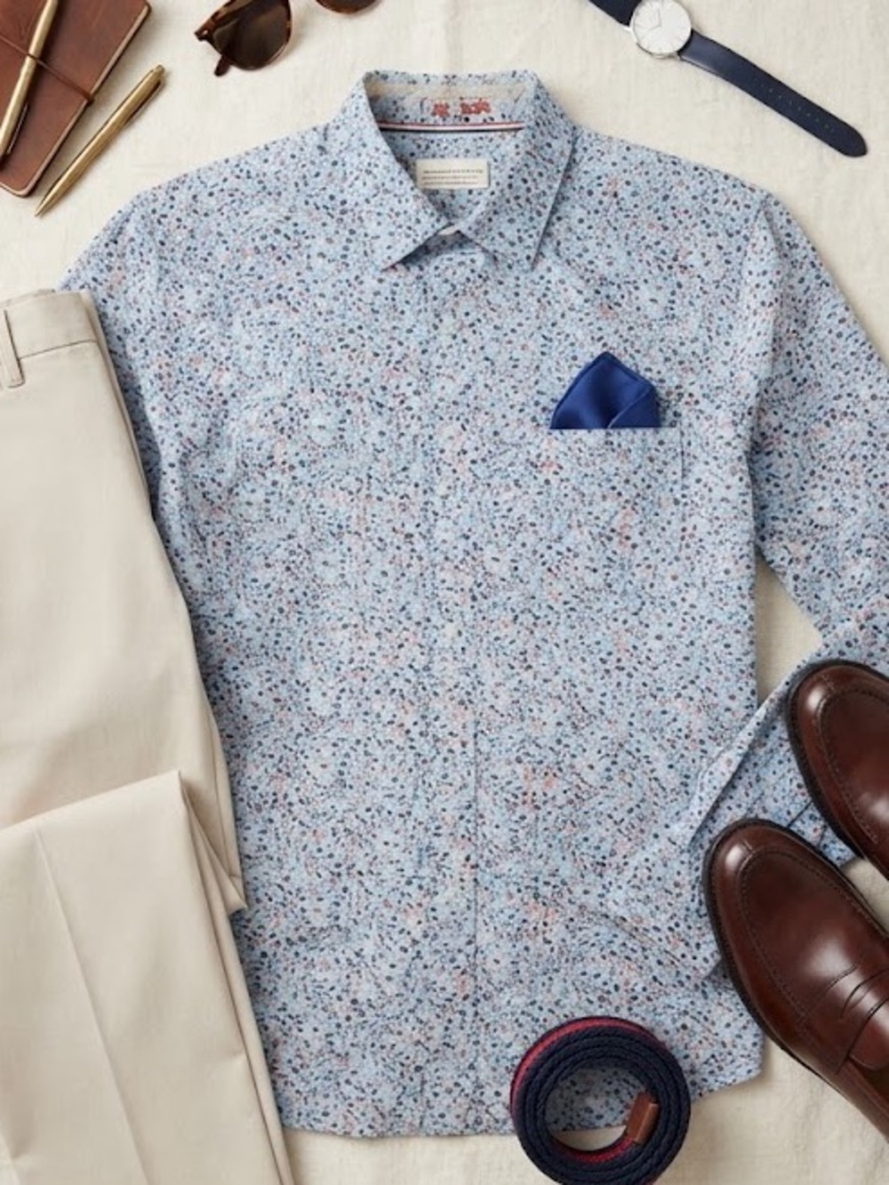Cactus-man Blue Casual Button Down Shirt with Floral Print